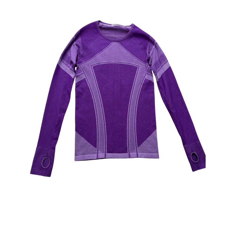 Oiselle Shirt Womens XS Purple Geometric Long Sleeve Running‎ Top Thumbholes